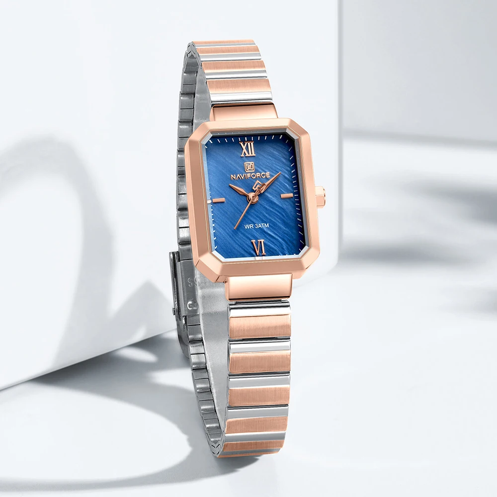 NAVIFORCE 5050 Ros gold bule ,Silver Ash Stainless Steel Womens Watch.